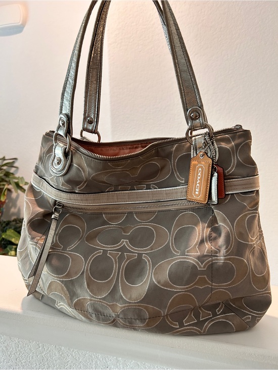 Coach Handbags - Coach Poppy Glam Tote  Women's Signature in silver Taupe
